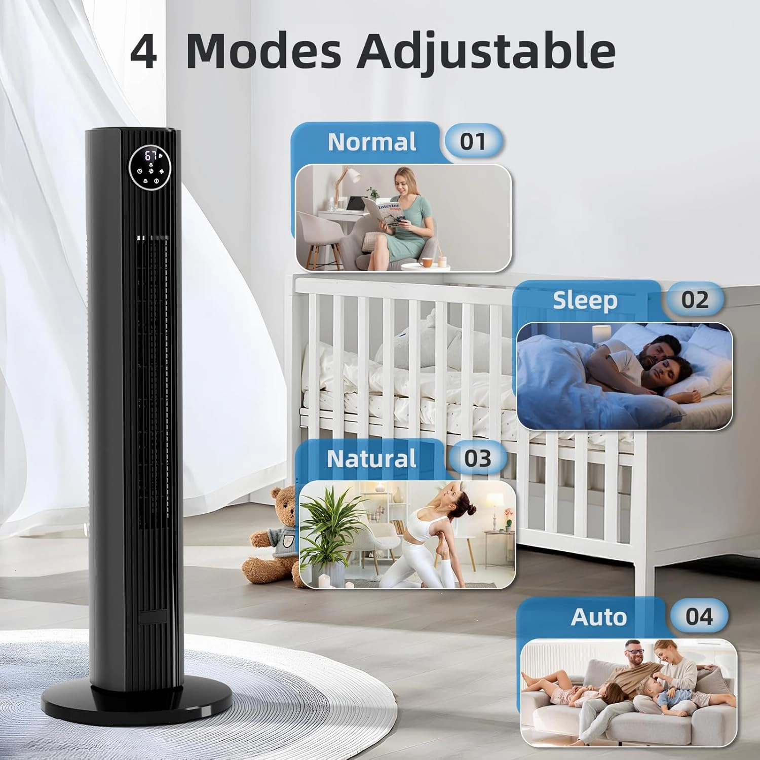 Antarctic Star Tower Fan Portable Floor Fans 85Oscillating Fan Quiet Cooling 12H Timer Remote Control Standing Bladeless Electric 3 Wind Speeds 4 Modes Bedroom Office,35 inch, Grey