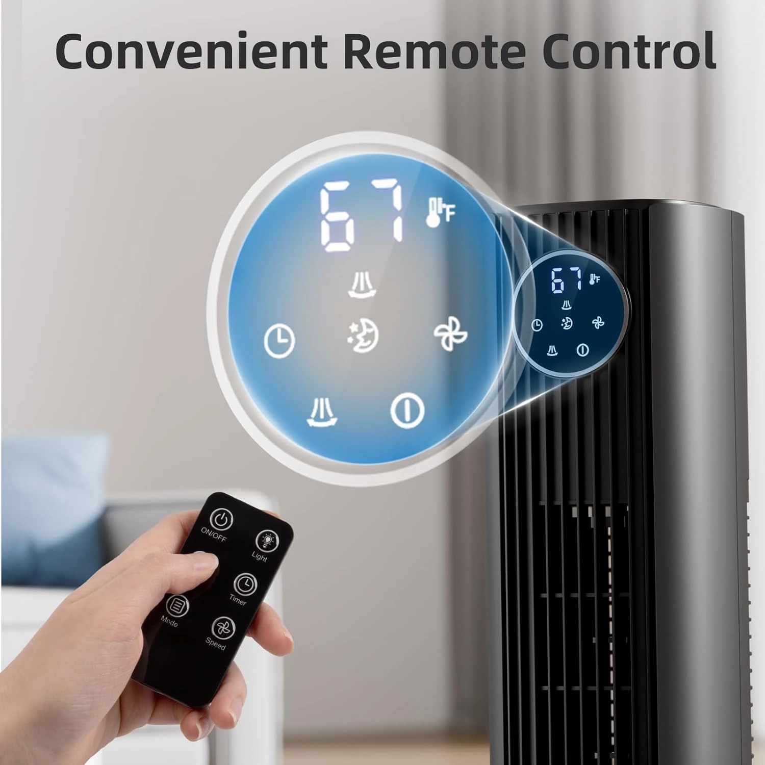 Antarctic Star Tower Fan Portable Floor Fans 85Oscillating Fan Quiet Cooling 12H Timer Remote Control Standing Bladeless Electric 3 Wind Speeds 4 Modes Bedroom Office,35 inch, Grey