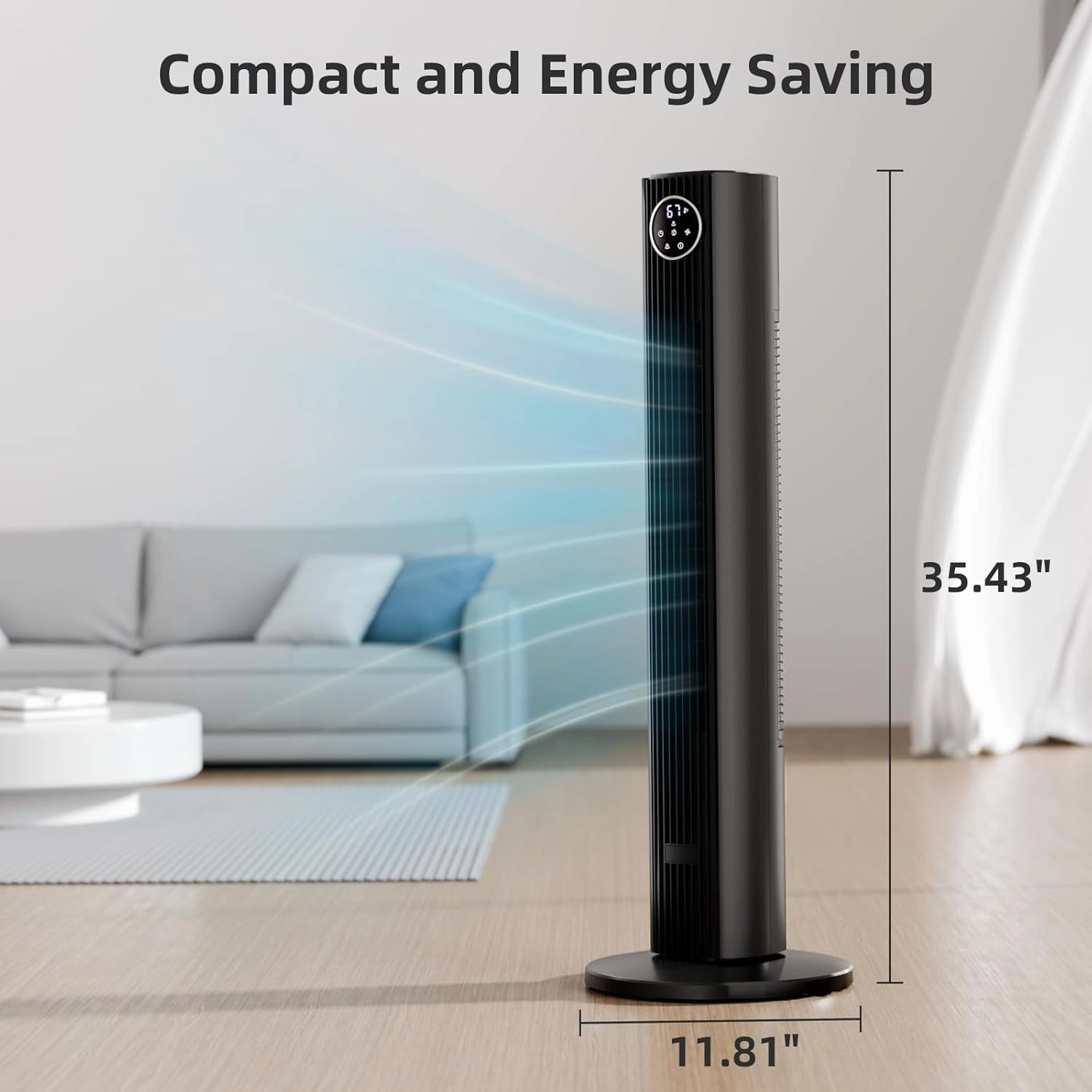 Antarctic Star Tower Fan Portable Floor Fans 85Oscillating Fan Quiet Cooling 12H Timer Remote Control Standing Bladeless Electric 3 Wind Speeds 4 Modes Bedroom Office,35 inch, Grey
