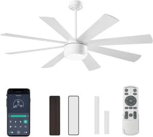 App Commercial Industrial Ceiling Fan with Lights and Remote Control, 8 Blade Reversible Stepless Brightness and Color Temperature (White, 60 Inch) App-controlled remote fan for convenience