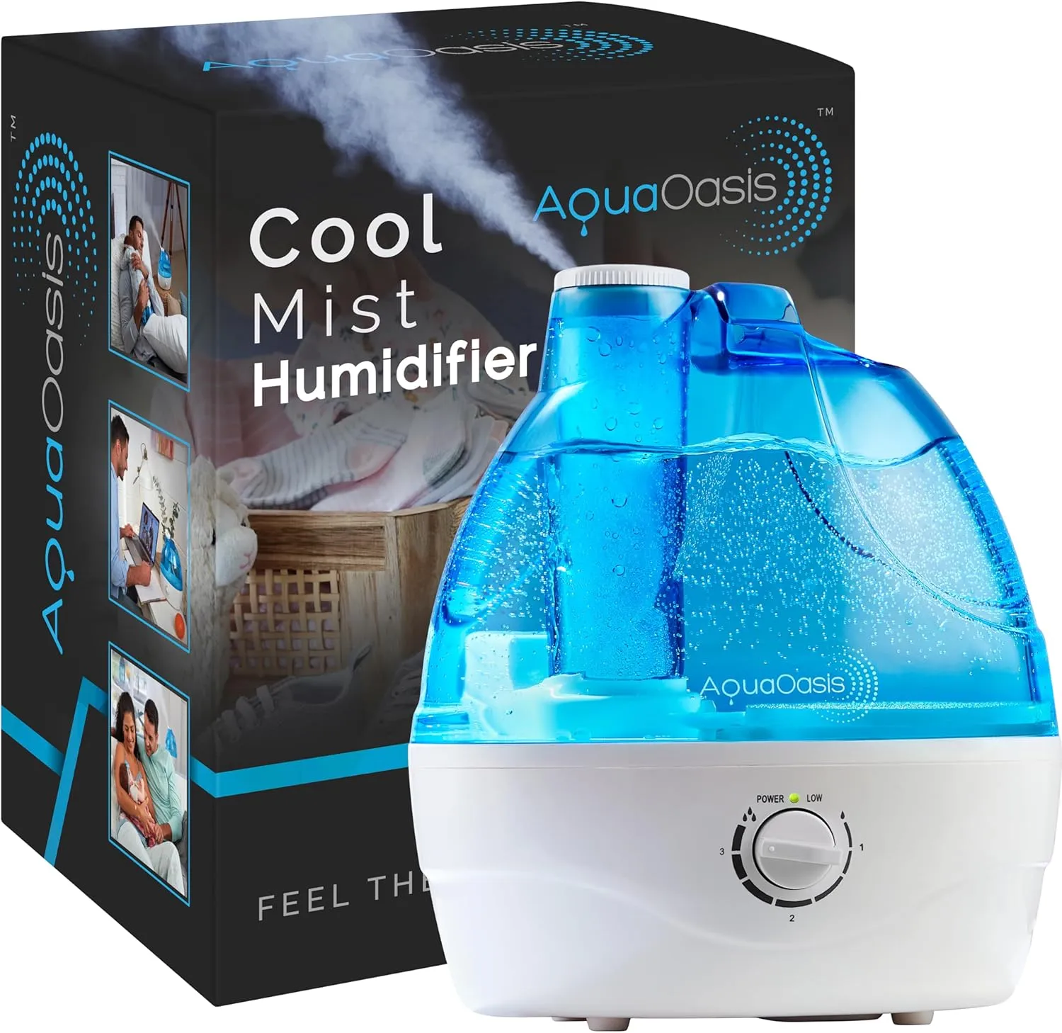 AquaOasis Cool Mist Humidifier (2.2L Water Tank) Quiet Ultrasonic Humidifiers for Bedroom & Large room - Adjustable -360 Rotation Nozzle, Auto-Shut Off, Humidifiers for Babies Nursery & Whole House Desktop fan with humidification feature
