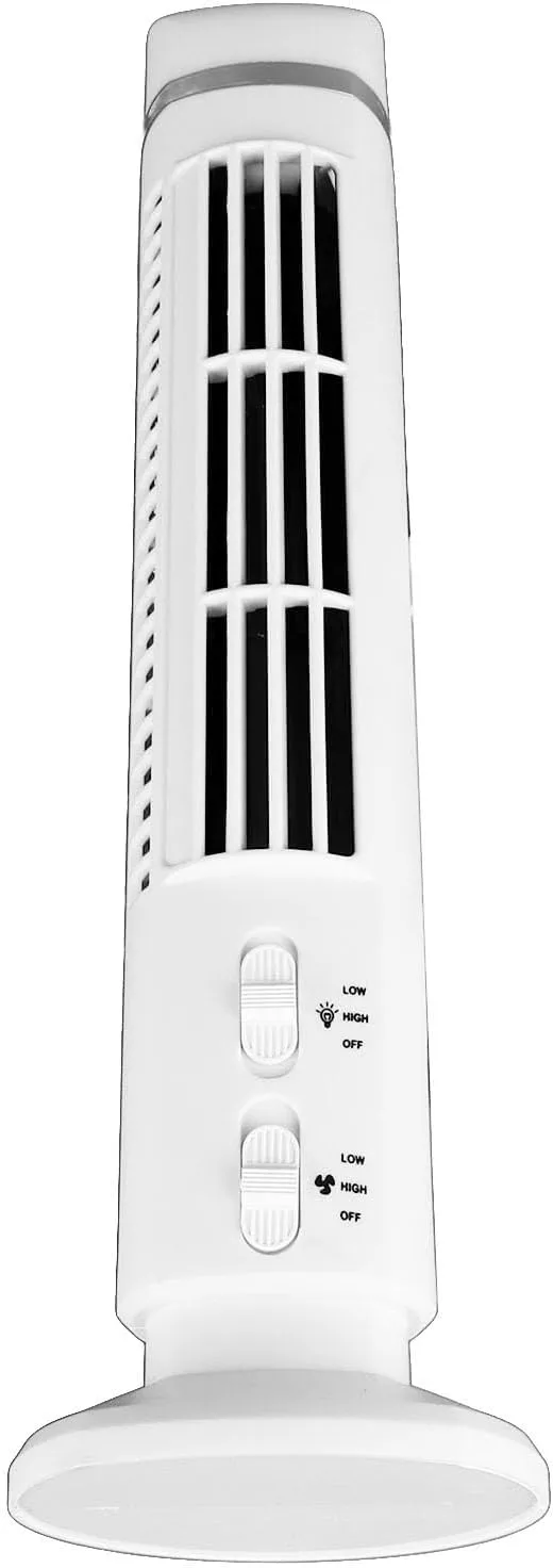 Aramox 90 Degree Oscillating Tower Fan Light, Bladeless Tower Fan Oscillating USB Desk Fan with Light for Home Bedroom Office (White)