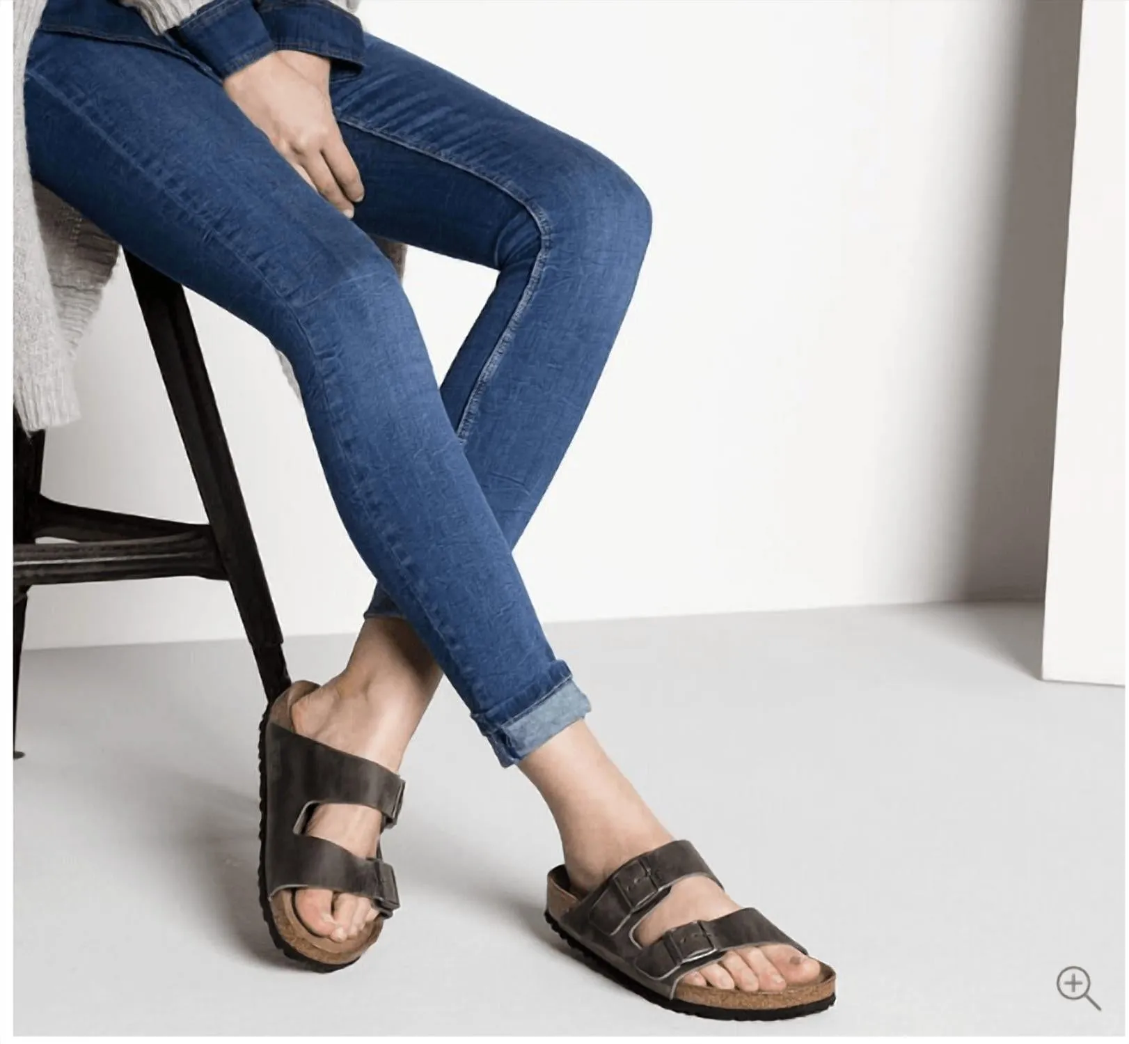 Arizona Soft Footbed Narrow Sandal In Iron Leather