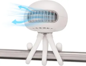 Asani Portable Bladeless Baby Stroller Fan, Rechargeable Battery-Operated Fan with 3 Breeze Settings & Quiet Motor, Personal Fan for Baby Car Seat, Camping, Desk, Golf Cart, Wheelchair, & More (White) Octopus-shaped decorative fan