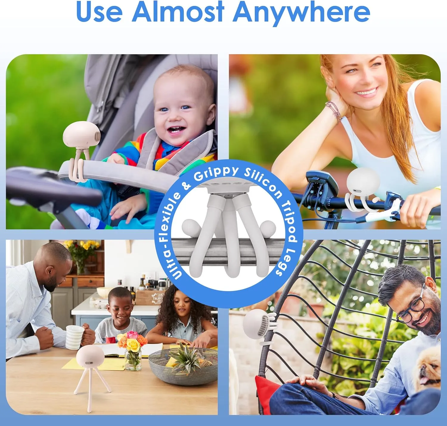 Asani Portable Bladeless Baby Stroller Fan, Rechargeable Battery-Operated Fan with 3 Breeze Settings & Quiet Motor, Personal Fan for Baby Car Seat, Camping, Desk, Golf Cart, Wheelchair, & More (White)