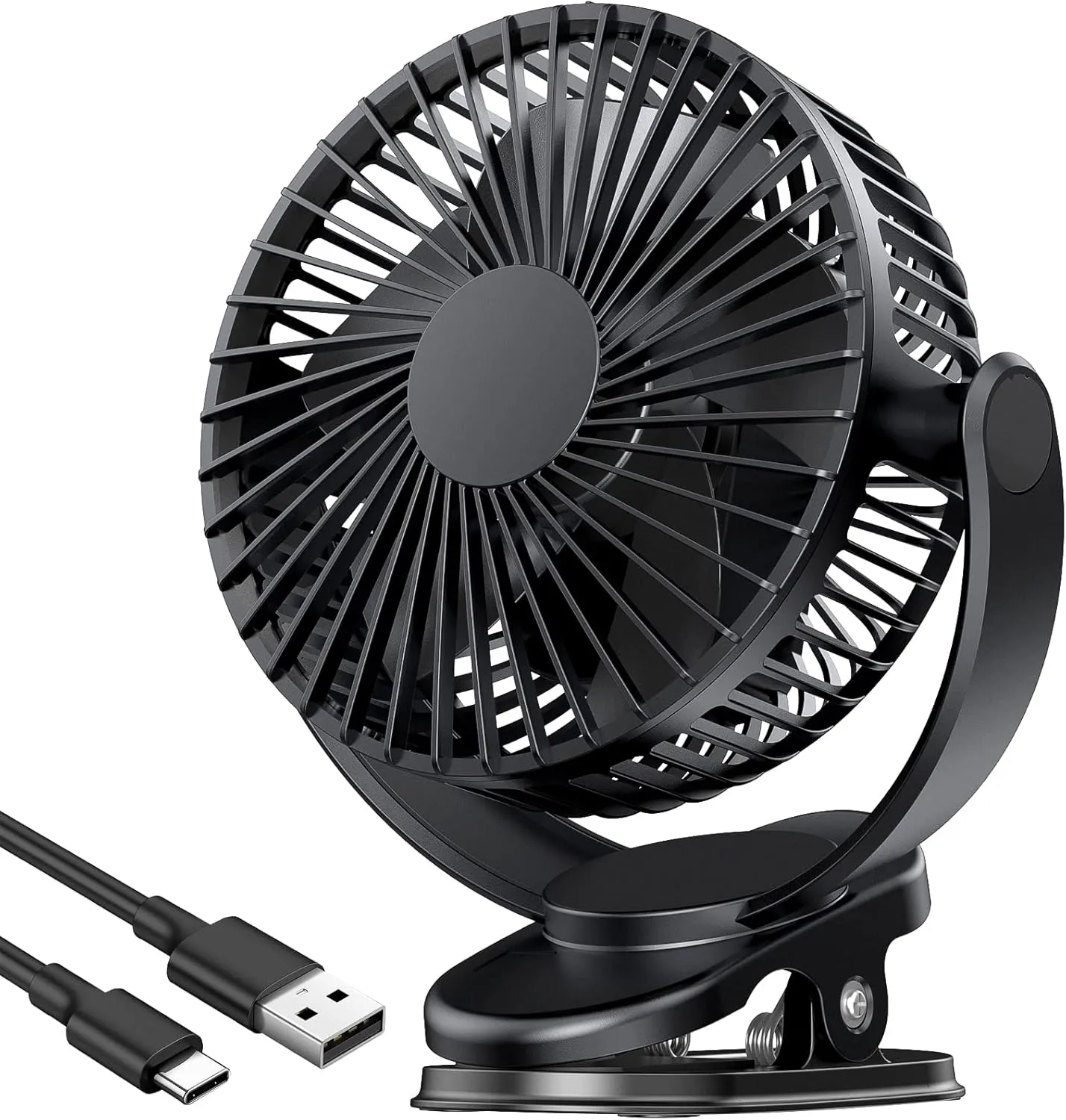 ATEngeus Rechargeable Clip-on USB Desk Fan, 3 Speeds, 5000mAh Battery, 720Rotation, Sturdy Clamp for Home, Camping, Treadmill and Car USB desktop fan for workspace