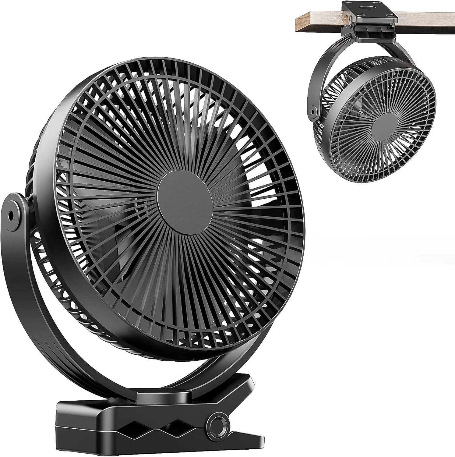 ATEngeus USB Desk Fan, Rechargeable Portable Fan, 8-Inch Clip on Fan, 10000mAh Stroller Fan, 4 Speeds Strong Airflow, 720 Rotation, with Sturdy Clamp, Suitable for home, office and stroller USB desktop fan for workspace