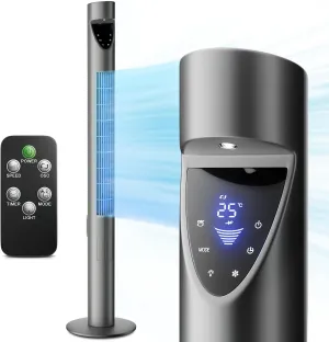 Athena Collection 47" Tower Fan for Bedroom, 25ft/s Velocity Standing Cooling Fan Electric Bladeless Fan with Remote, 3 Speeds, 3 Modes, 12H Timer, Oscillating Quiet Floor Fan for Indoors, Gray Tower bladeless fan for modern homes
