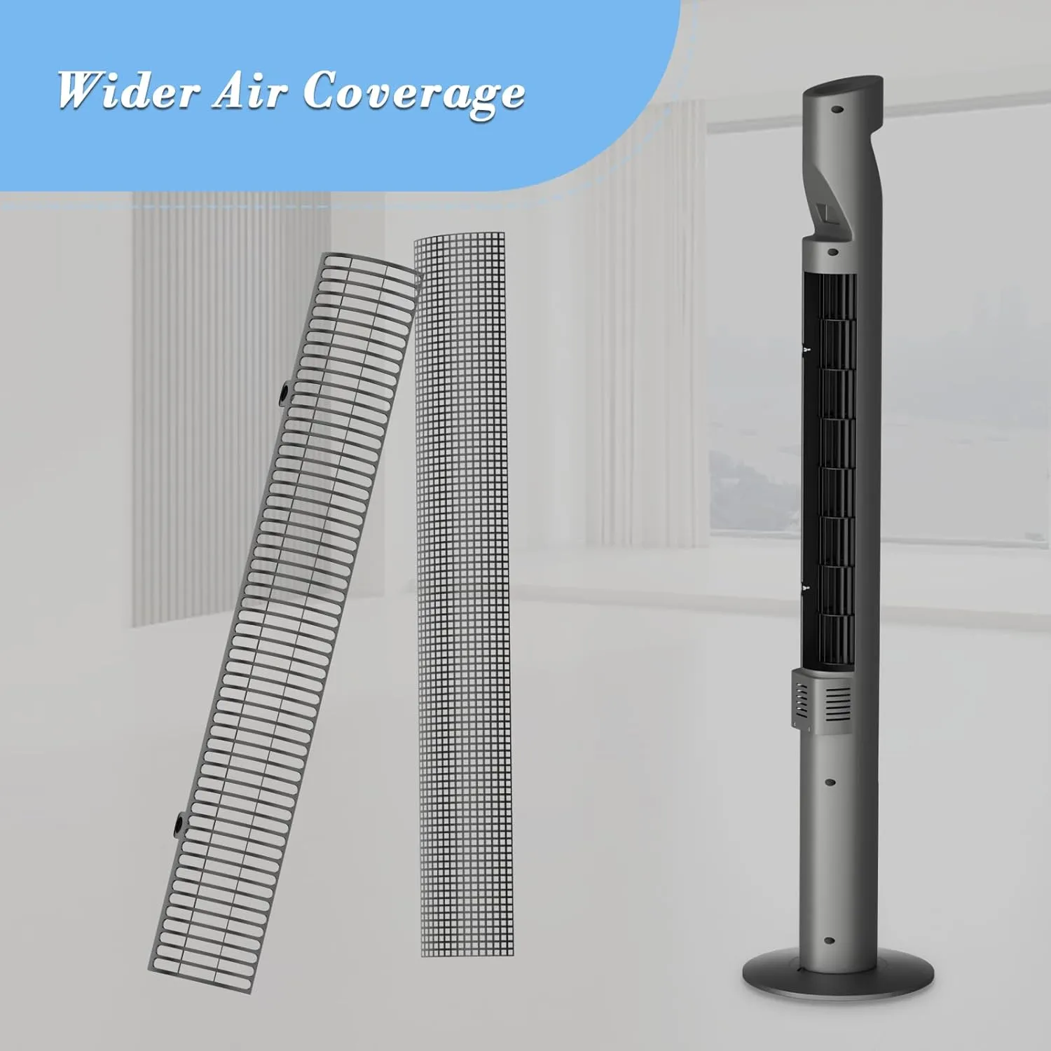 Athena Collection 47" Tower Fan for Bedroom, 25ft/s Velocity Standing Cooling Fan Electric Bladeless Fan with Remote, 3 Speeds, 3 Modes, 12H Timer, Oscillating Quiet Floor Fan for Indoors, Gray