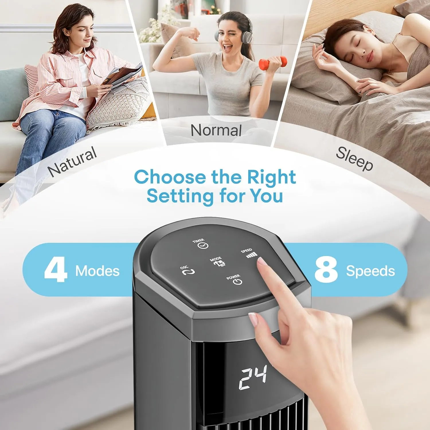 Athena Collection 48" Bladeless Tower Fan, 49ft/s Quiet Floor Fan with Remote & Touch Control, 70 Oscillation, 8 Speeds & 4 Modes, 12H Timer for Bedroom, Living Room, Home Office, Gray