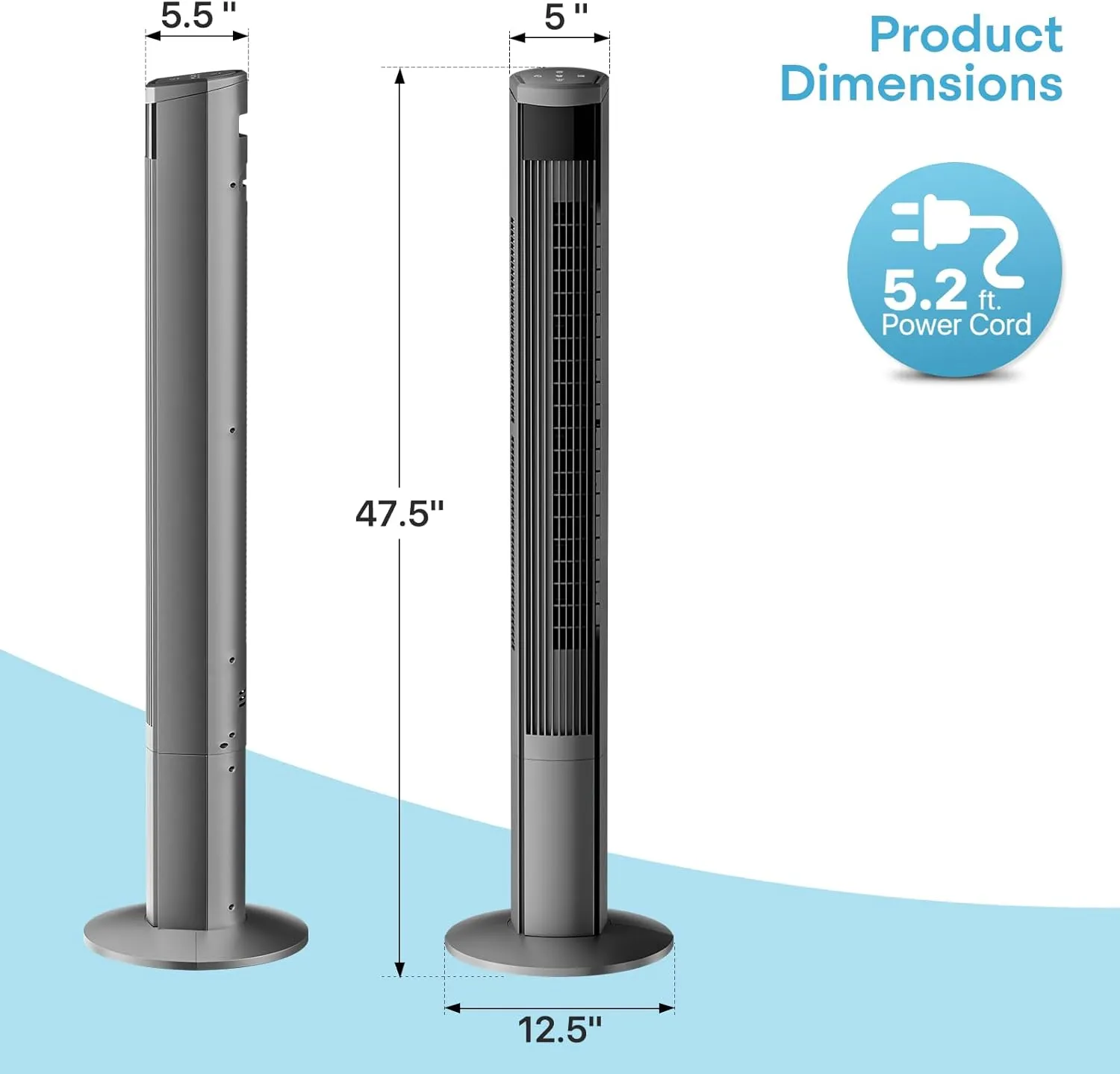 Athena Collection 48" Bladeless Tower Fan, 49ft/s Quiet Floor Fan with Remote & Touch Control, 70 Oscillation, 8 Speeds & 4 Modes, 12H Timer for Bedroom, Living Room, Home Office, Gray