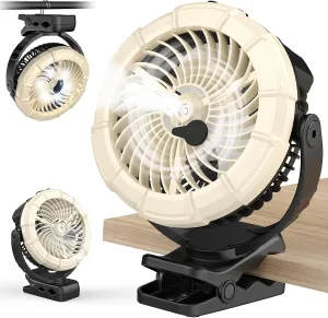 Ausic 3-in-1 Portable Clip on Fan with Misting & LED Lights & Hook, 100ML Baby Stroller Fan, 5200mAh Rechargeable Battery Operated & 360 Rotation & 3 Speeds for Table Outdoor Travel Camp Golf Cart 360-degree rotating fan for home use
