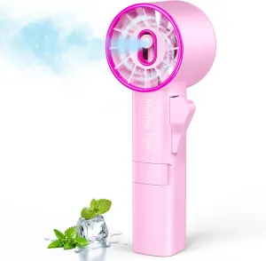 Ausic Portable Handheld Misting Fan, Pink Turbo Fans with Mist, High-Speed, Personal Small Water Spray Fan, Outdoor Cooling Rechargeable Battery Pocket Fans for Travel/Makeup/Shopping/Beach Mini handheld fan for personal cooling