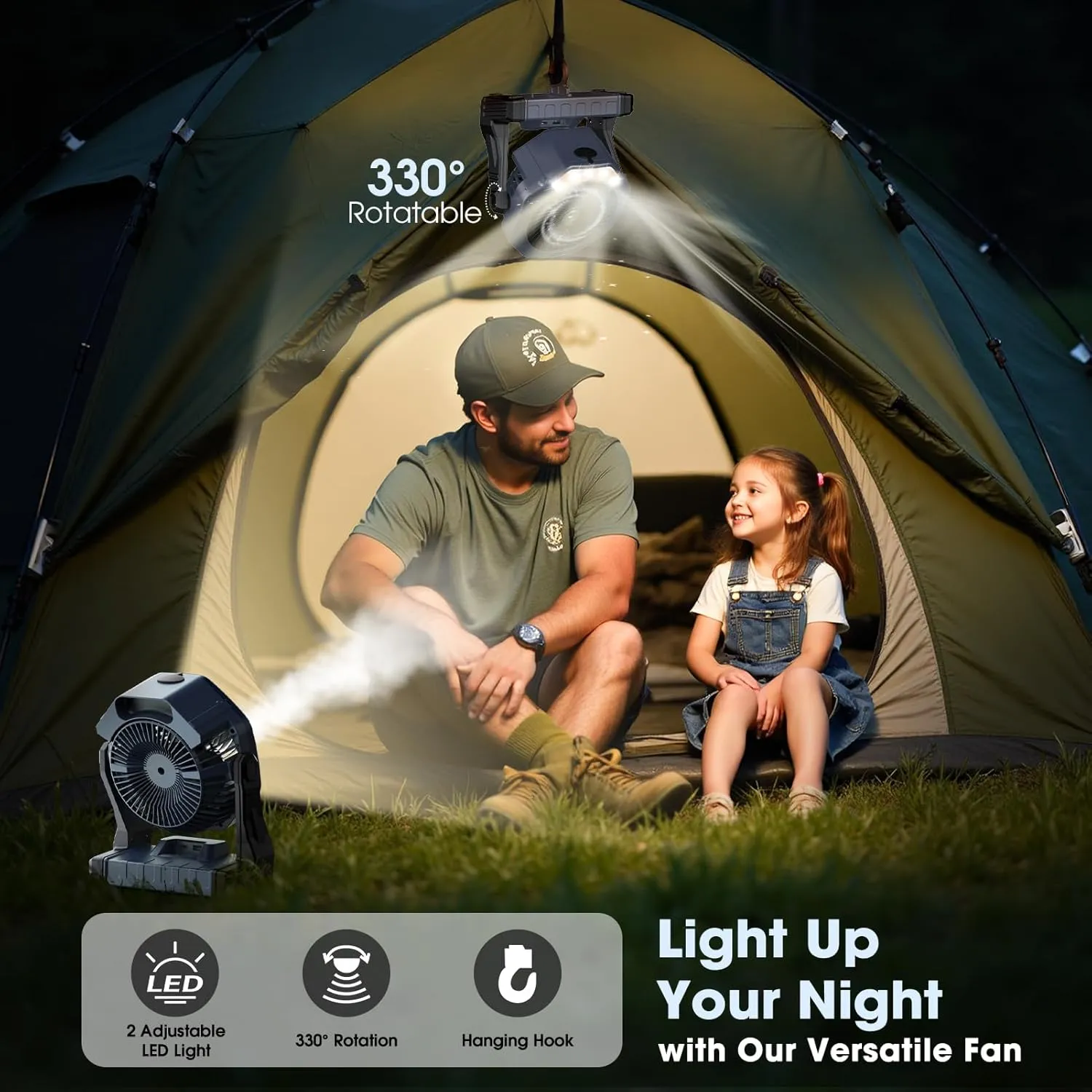Ausic Portable Misting Fans for Outside, Outdoor Cooling Fan for Patios, 8 Inch Battery Operated Rechargeable Fans, Water Spray Mist Fan with LED Light & Hook for Travel Beach Camping Essential