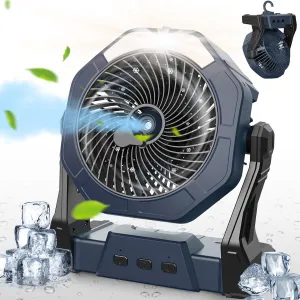 Ausic Portable Misting Fans for Outside, Outdoor Cooling Fan for Patios, 8 Inch Battery Operated Rechargeable Fans, Water Spray Mist Fan with LED Light & Hook for Travel Beach Camping Essential Solar-powered car fan for ventilation