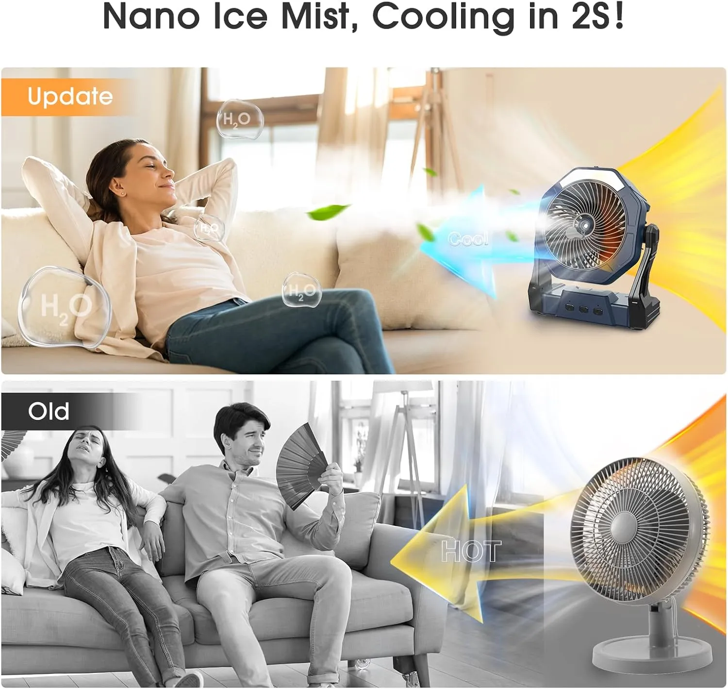 Ausic Portable Misting Fans for Outside, Outdoor Cooling Fan for Patios, 8 Inch Battery Operated Rechargeable Fans, Water Spray Mist Fan with LED Light & Hook for Travel Beach Camping Essential