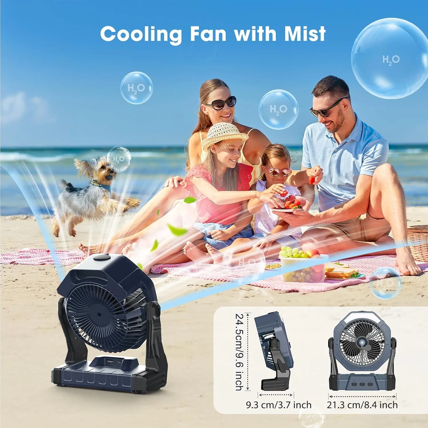 Ausic Portable Misting Fans for Outside, Outdoor Cooling Fan for Patios, 8 Inch Battery Operated Rechargeable Fans, Water Spray Mist Fan with LED Light & Hook for Travel Beach Camping Essential