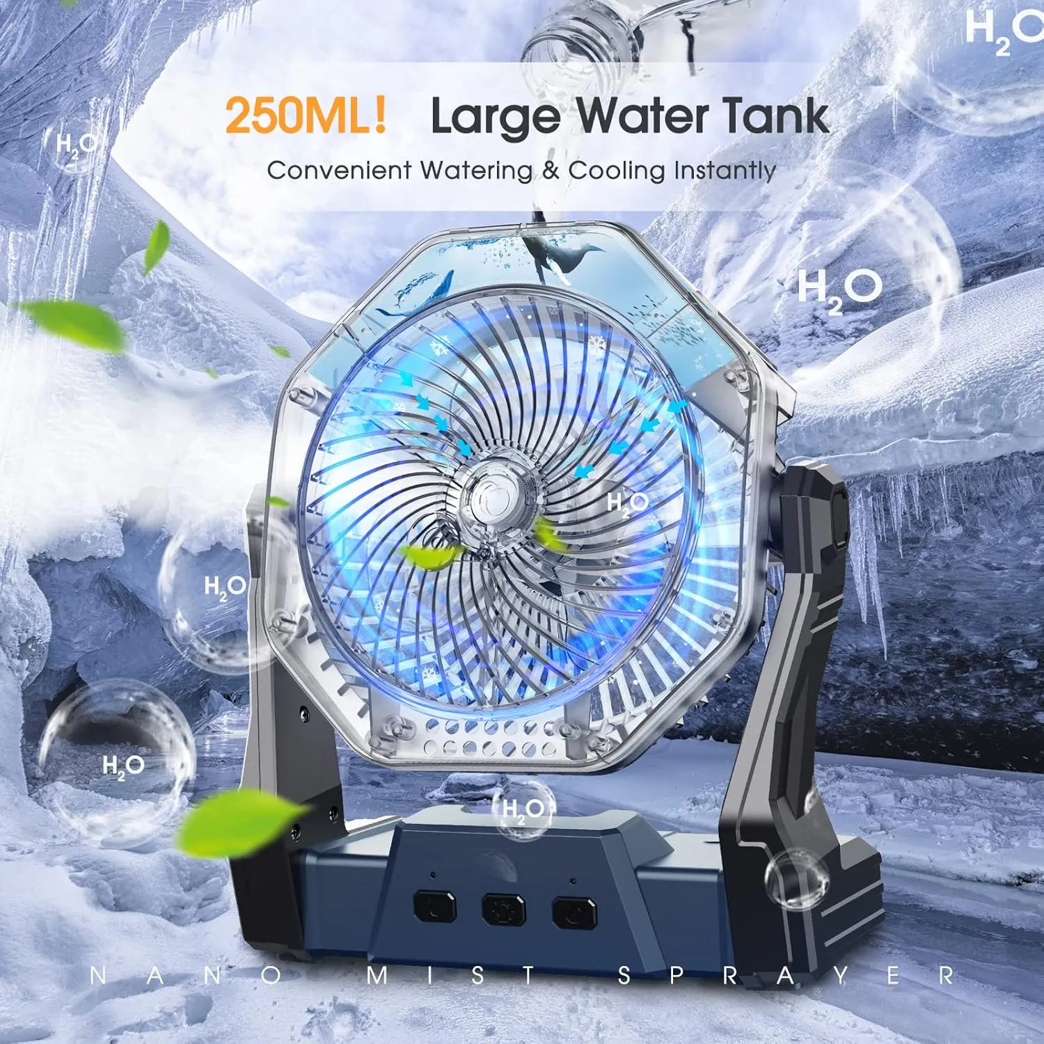 Ausic Portable Misting Fans for Outside, Outdoor Cooling Fan for Patios, 8 Inch Battery Operated Rechargeable Fans, Water Spray Mist Fan with LED Light & Hook for Travel Beach Camping Essential