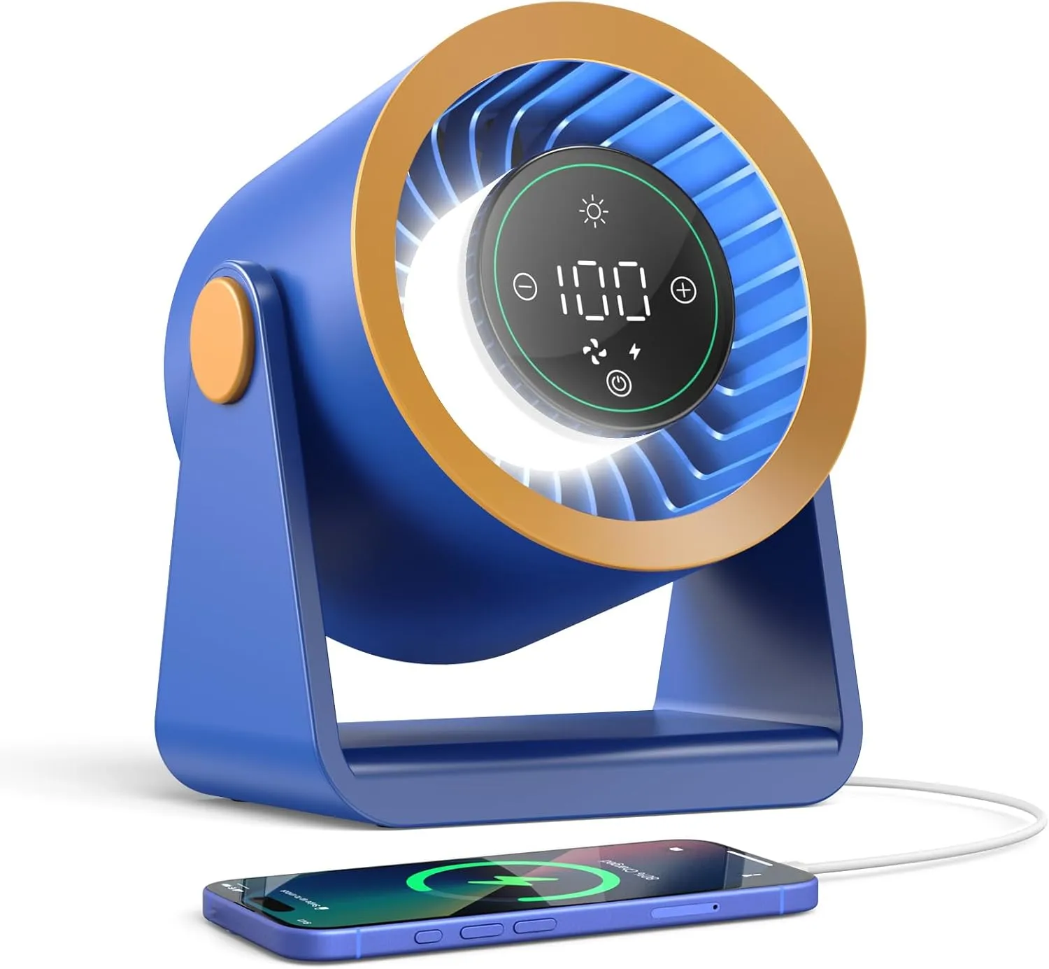 Ausic Powerful Desk Fan Utra-quiet for Bedroom, 15200mAh Small Turbo Bedside Fans for Cooling and Sleep, Personal Battery Powered USB Fans With LED Light, Digital Display, 105 Tilt (Blue) USB desktop fan for workspace