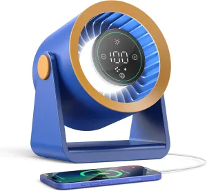 Ausic Powerful Desk Fan Utra-quiet for Bedroom, 15200mAh Small Turbo Bedside Fans for Cooling and Sleep, Personal Battery Powered USB Fans With LED Light, Digital Display, 105 Tilt (Blue) USB desktop fan for workspace