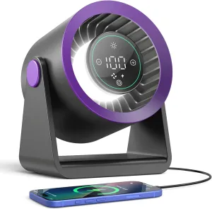 Ausic Powerful Desk Fan Utra-quiet for Bedroom, 15200mAh Small Turbo Bedside Fans for Cooling and Sleep, Personal Battery Powered USB Fans With LED Light, Digital Display, 105 Tilt (Grey) USB desktop fan for workspace