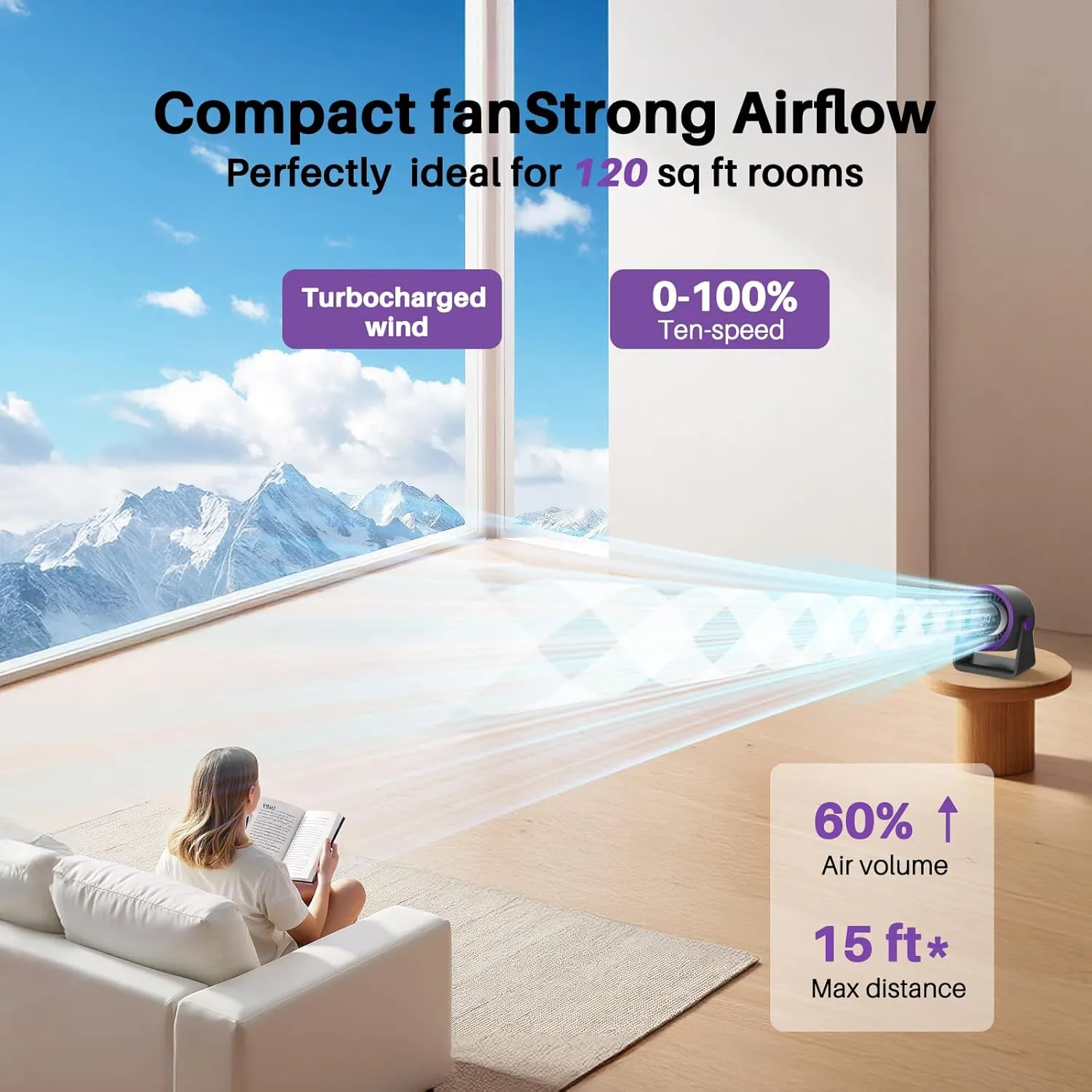 Ausic Powerful Desk Fan Utra-quiet for Bedroom, 15200mAh Small Turbo Bedside Fans for Cooling and Sleep, Personal Battery Powered USB Fans With LED Light, Digital Display, 105 Tilt (Grey)
