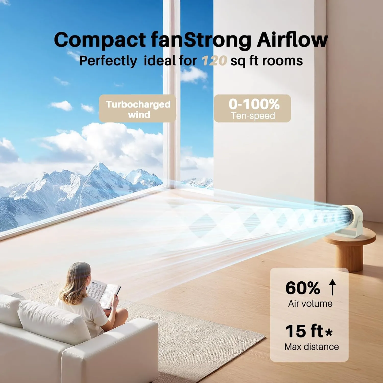 Ausic Powerful Desk Fan Utra-quiet for Bedroom, 15200mAh Small Turbo Bedside Fans for Cooling and Sleep, Personal Battery Powered USB Fans With LED Light, Digital Display, 105 Tilt (White)