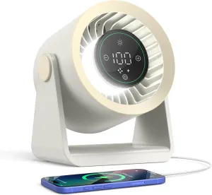 Ausic Powerful Desk Fan Utra-quiet for Bedroom, 15200mAh Small Turbo Bedside Fans for Cooling and Sleep, Personal Battery Powered USB Fans With LED Light, Digital Display, 105 Tilt (White) USB desktop fan for workspace