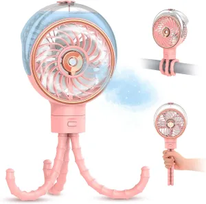 Ausic Stroller Fan with Mist, 100ml Misting Portable Fan for Stroller, Baby Fans with Detachable Tripod, Baby Essentials, Clip on Fans for Crib, Treadmill, Car Seat, Outdoor Octopus-shaped decorative fan