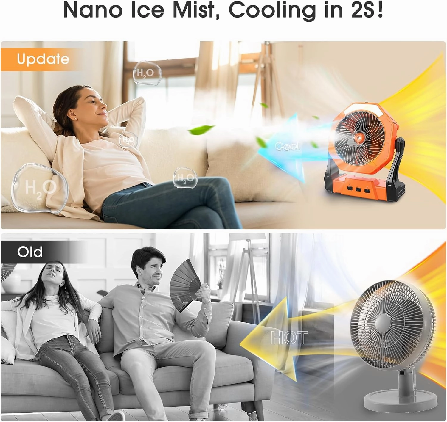 Ausic 10W Misting Solar Fan, 250ml Portable Outdoor Fans with Solar Panel, 8 Inch Battery Operated Rechargeable Cooling Fans with Hook, Camping Water Spray Fan for Travel/Beach/Patios/Chicken Coop