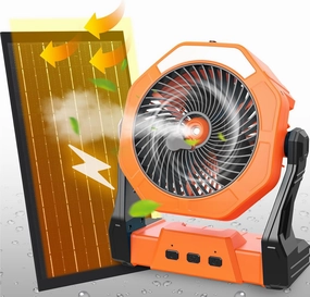 Ausic 10W Misting Solar Fan, 250ml Portable Outdoor Fans with Solar Panel, 8 Inch Battery Operated Rechargeable Cooling Fans with Hook, Camping Water Spray Fan for Travel/Beach/Patios/Chicken Coop Solar-powered car fan for ventilation