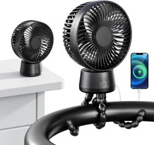 Auto-Swing Portable Stroller Fan, Rechargeable Baby Stroller Cooler with Max 47 Hours Runtime, Ultra-Quiet Clip On Fan with 120 Auto Oscillation & Power Bank for Baby Crib, Travel, Car Seat Octopus-shaped decorative fan