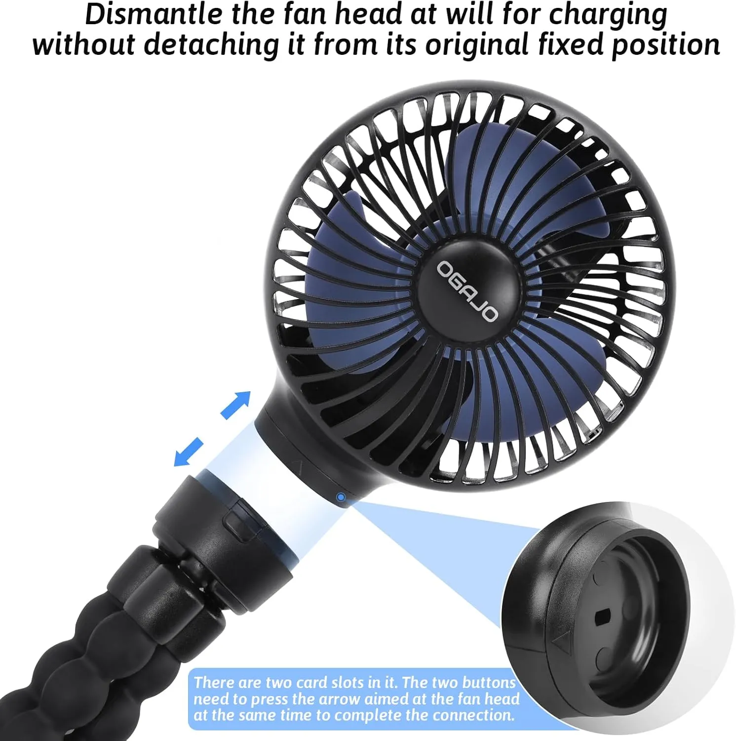 Automatic Oscillating Stroller Fan, With Detachable Tripod and 180 Electric Powered Rotate Portable Personal Small Mini Rechargeable USB Car Seat Clip on Fan for Crib Office Treadmill Bike Travel