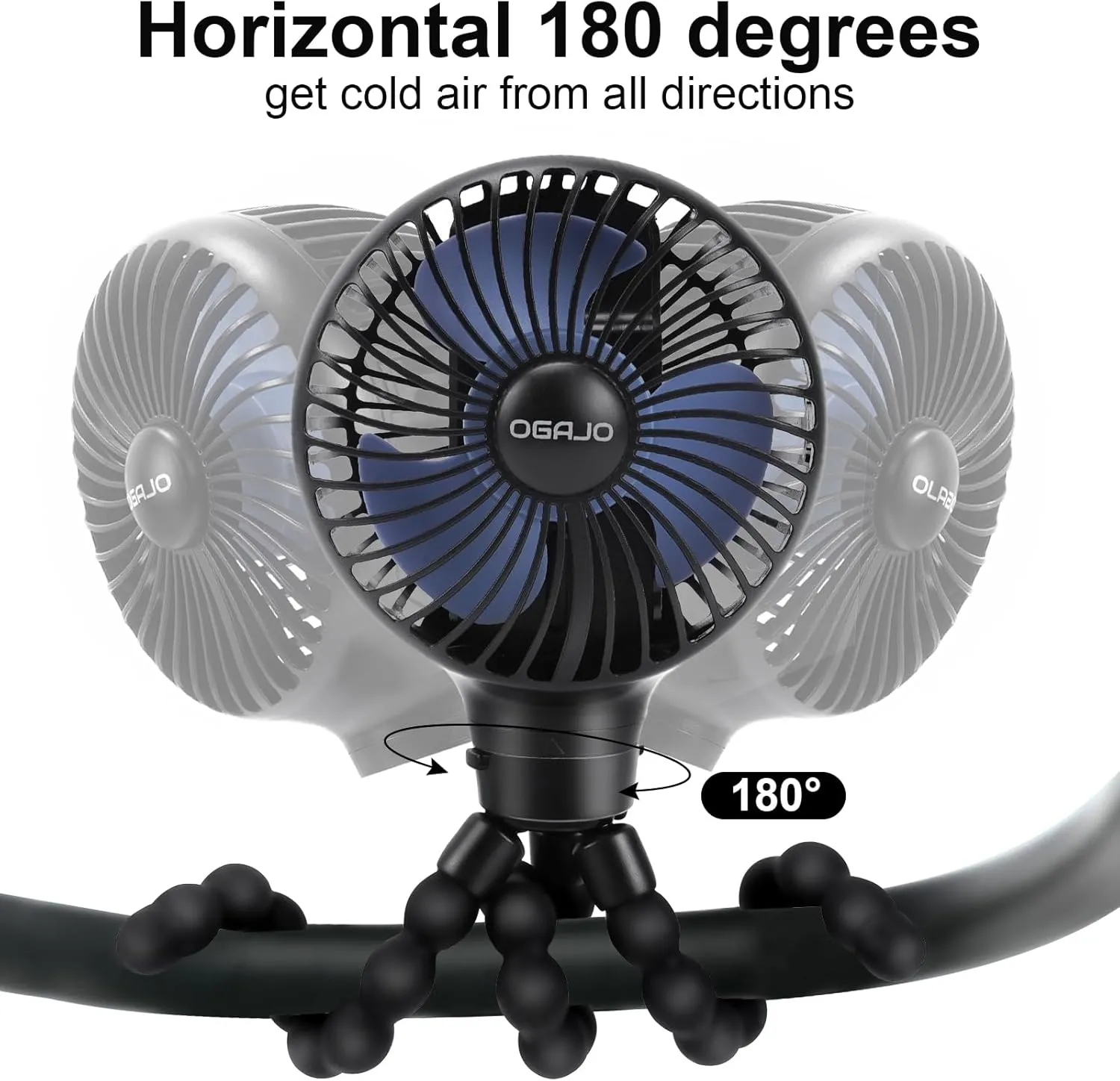 Automatic Oscillating Stroller Fan, With Detachable Tripod and 180 Electric Powered Rotate Portable Personal Small Mini Rechargeable USB Car Seat Clip on Fan for Crib Office Treadmill Bike Travel