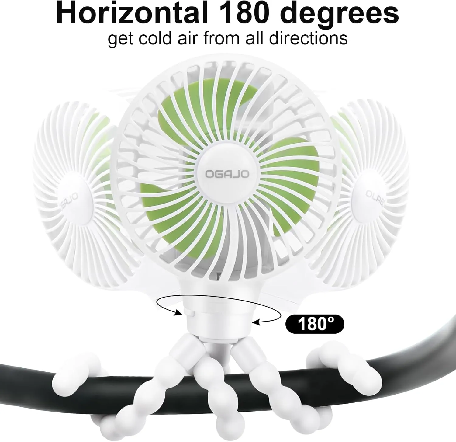 Automatic Oscillating Stroller Fan, With Detachable Tripod and 180 Electric Powered Rotate Portable Personal Small Mini Rechargeable USB Car Seat Clip on Fan for Crib Office Treadmill Bike Travel