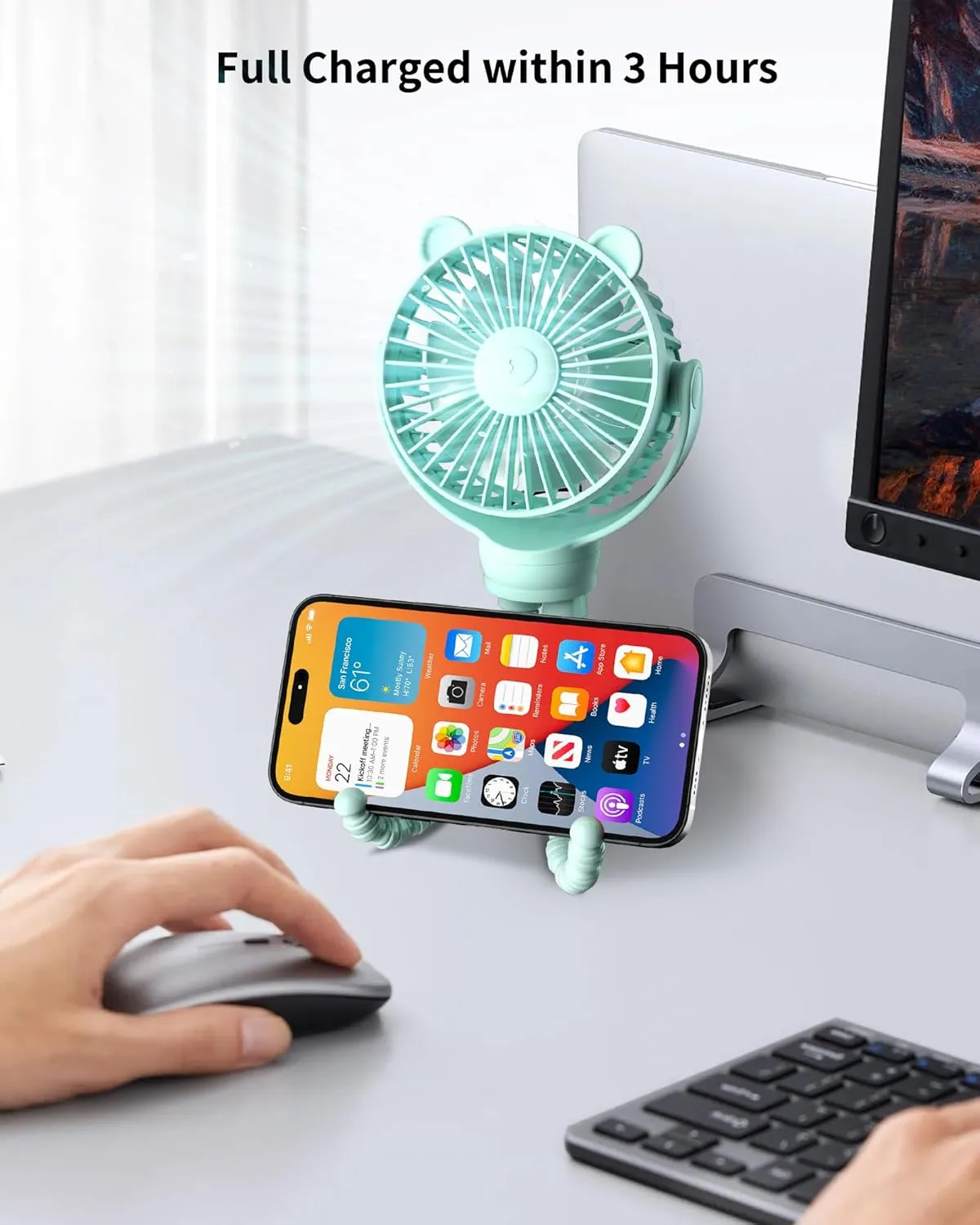Baby Stroller Fan, Rechargeable Portable Fan with 2000 mAh Battery Operated,3 Wind Speed,360-Degree Rotation,Ultra-Low Noise Level,Safe mini fan for your baby