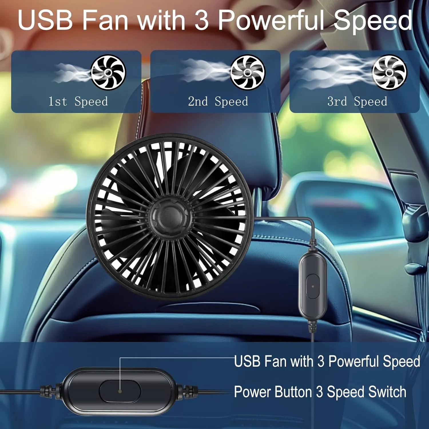 Back Seat Fans,Adjustable Car Backseat Fan for Kids USB Powered Fan for Car No Battery