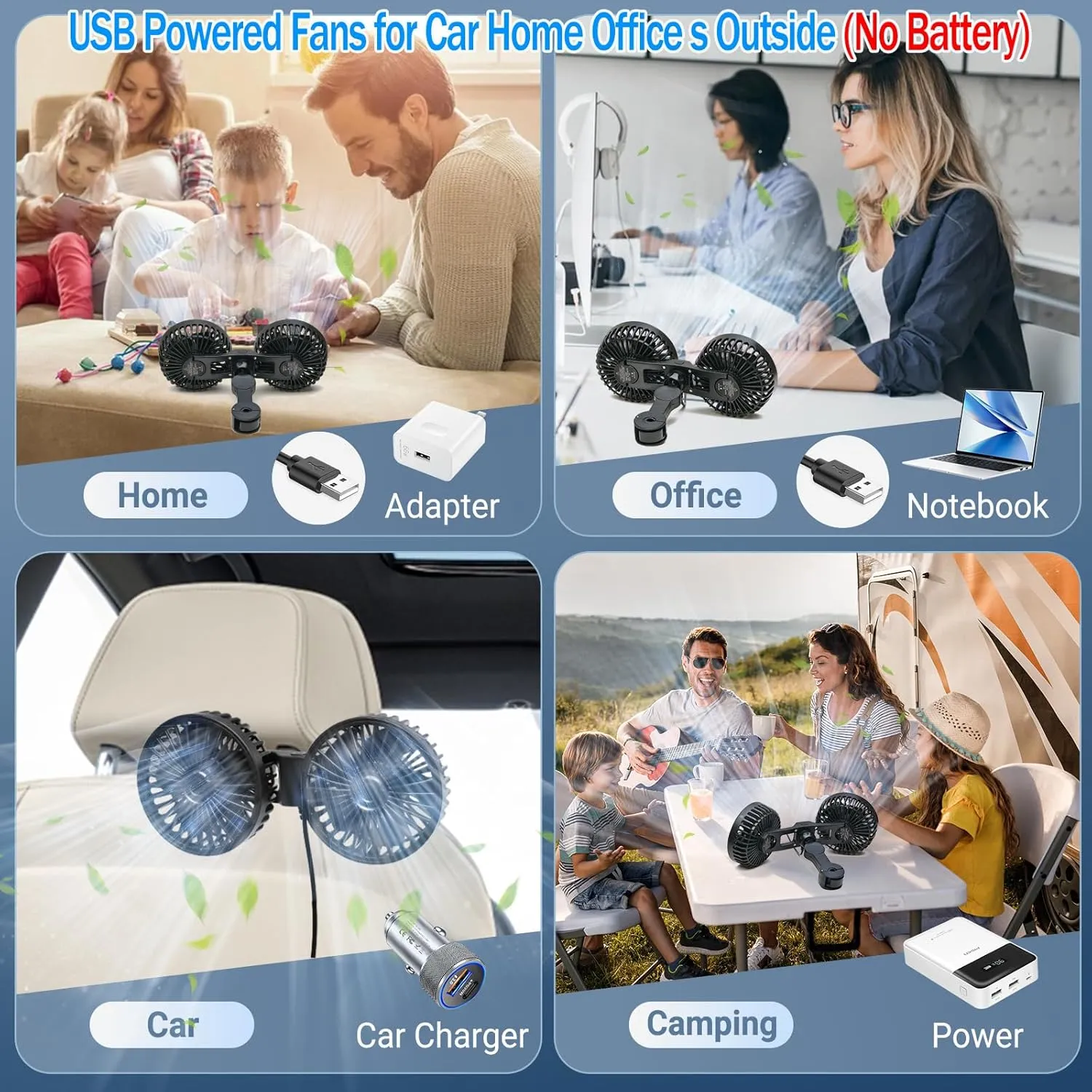 Backseat Car Fan, Car Fan for Back Seat, Back Seat Fans for Kid (No Battery)