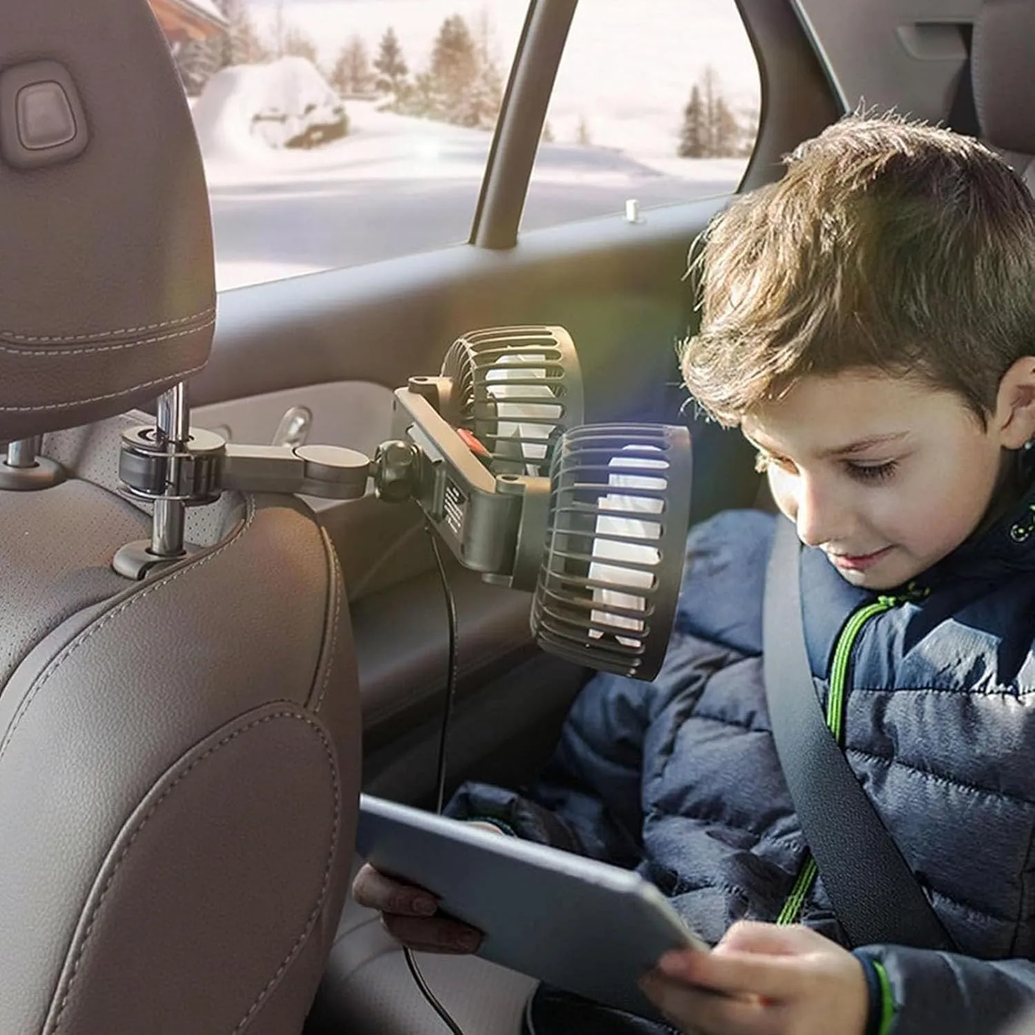 Backseat Fan For Baby Rear Facing, Fan For Backseat Kids,Adjustable Car Back-Seat F-An,USB Powered Car Seat Fans,Car Window Fans For Side Windows,3 Speeds & 360 Rotatable Window F-An (Black Orange)