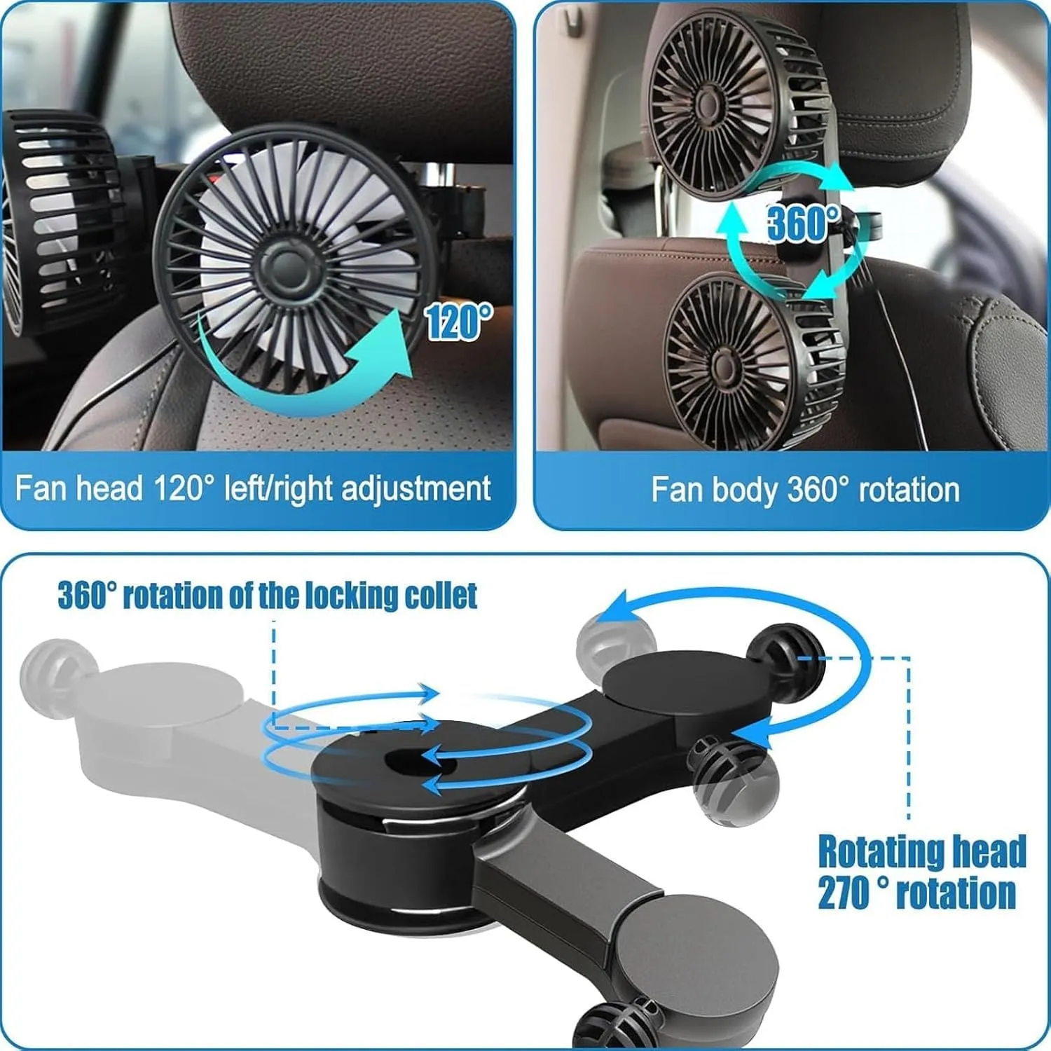 Backseat Fan For Baby Rear Facing, Fan For Backseat Kids,Adjustable Car Back-Seat F-An,USB Powered Car Seat Fans,Car Window Fans For Side Windows,3 Speeds & 360 Rotatable Window F-An (Yellow)