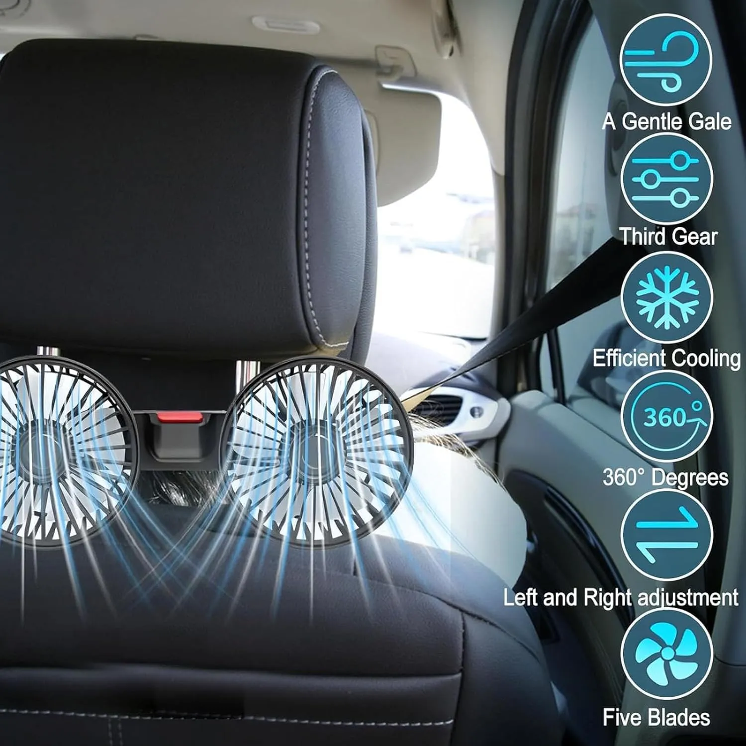 Backseat Fan For Baby Rear Facing, Fan For Backseat Kids,Adjustable Car Back-Seat F-An,USB Powered Car Seat Fans,Car Window Fans For Side Windows,3 Speeds & 360 Rotatable Window F-An (Yellow)