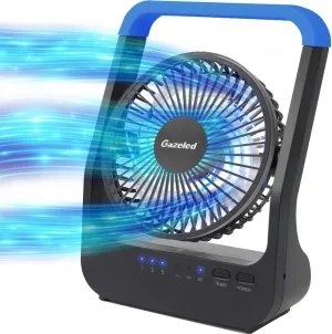 Battery Operated Fan, Camping Fan Battery Powered, Super Long Lasting, Portable D-Cell Battery Powered Desk Fan with Timer, 3 Speeds, Quiet, 180 Rotation, for Office,Bedroom,Outdoor, 5'', Blue Neck fan for hands-free comfort