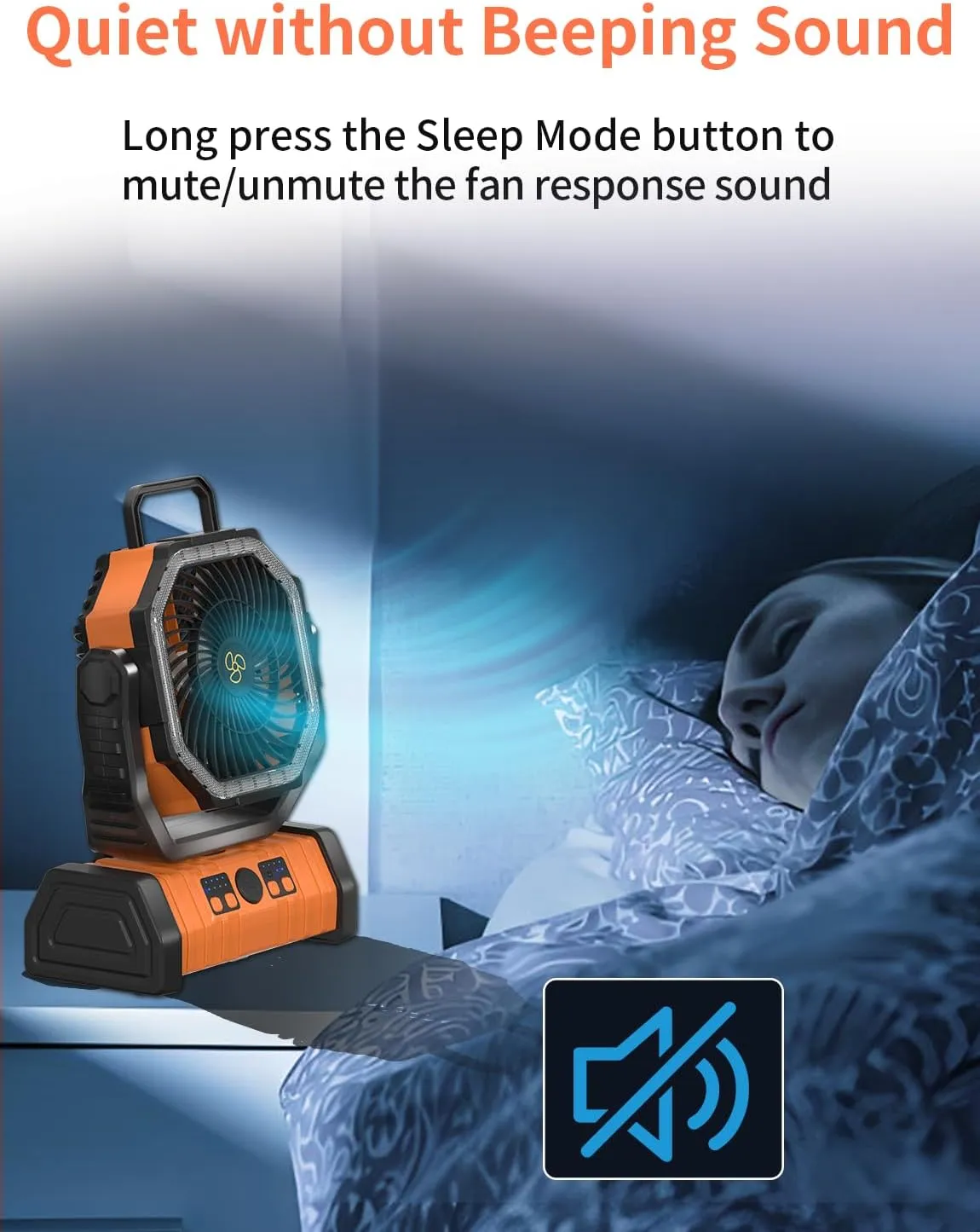Battery Operated Fan Portable Battery Powered Camping Tent Fan with LED Lantern Light 20000mAh Rechargeable, Oscillating, 360 Rotating Hanging Hook, Cordless for Desk, Travel(Orange)
