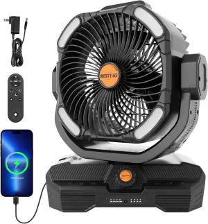Battery Operated Large Airflow Fan,45000mAh Rechargeable Camping Cordless Fan with 360Auto Oscillation & Timer, Queit Battery Powered Tent Fans Portable with RGBW Lights for Home X66 Black Octopus-shaped decorative fan