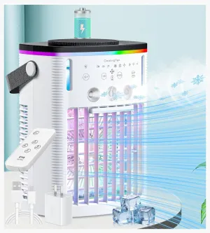 Battery Powered Air Conditioner 6000mAh,Rechargeable Small Air Conditioner for Room,Personal Air Cooler with Mist,Timer,Light,Portable Mini AC Unit Cooling Fan for Camping,Tent,Car,Desktop,Bedroom Battery-powered portable fan