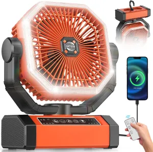 Battery Powered Fan - 9-Inch Rechargeable Fan Portable, 20000mAh(60Hrs) Camping Fans for Tent, Auto Oscillation Cordless, Tent Fans for Camping with Remote/light, 4 Speeds, 4 Timing, Outdoor Battery-powered portable fan