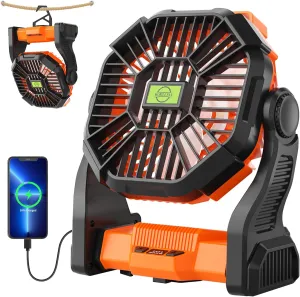 Battery Powered Fan Portable Fan Rechargeable,270Pivot Battery Operated Fans Camping Fan with LED Light & Hook,USB Personal Rechargeable Outdoor Camping for Tent, Travel 360-degree rotating fan for home use
