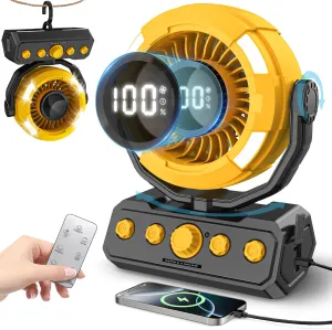 Battery Powered Fan, Rechargeable Fan Portable, 180 Pivot Battery Operated Fan with Light, Timer, 360 Rotation Hanging Hook, 100 Speeds Camping Fans for Tents, Fishing, RV, Jobsite, Picnic 360-degree rotating fan for home use