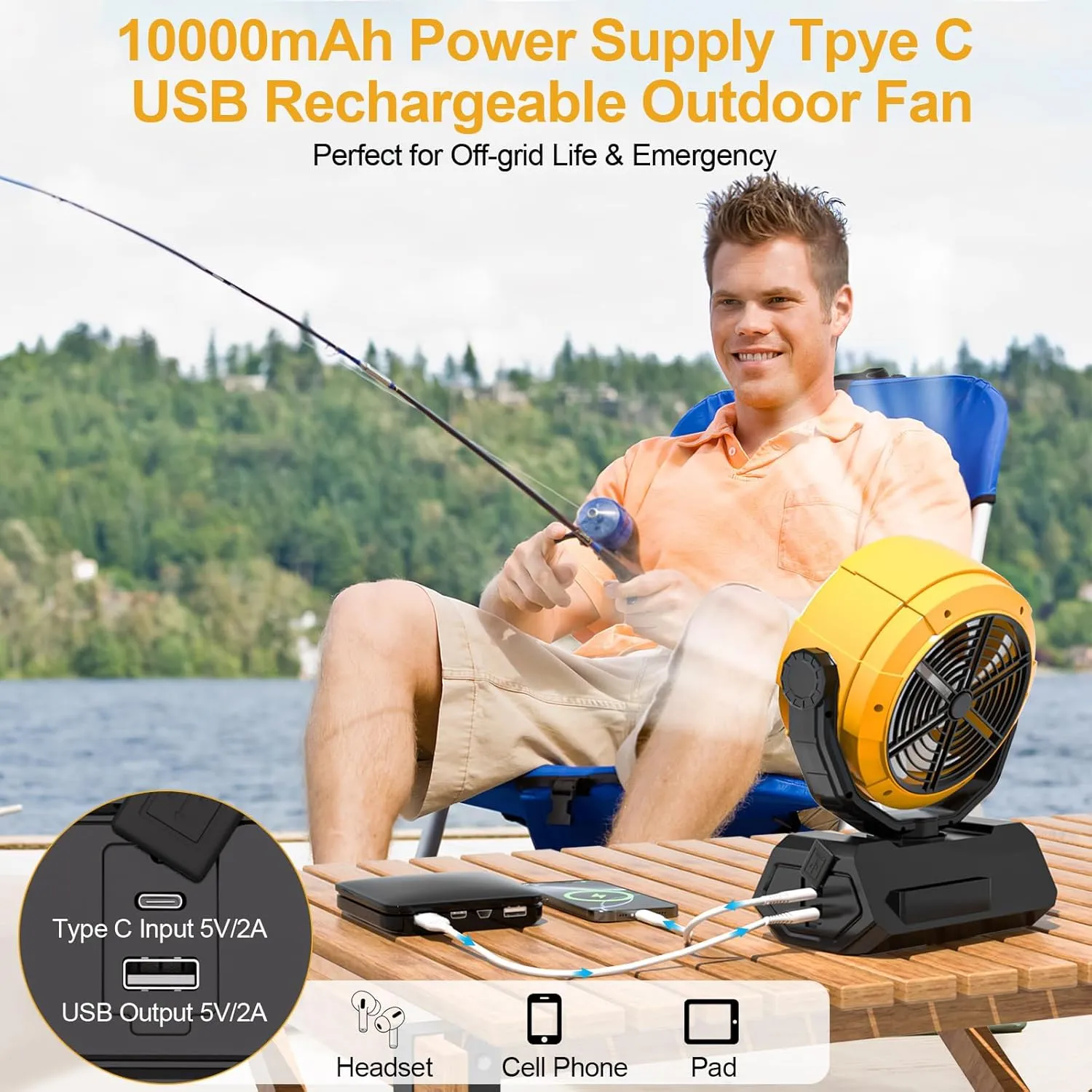 Battery Powered Fan, Rechargeable Fan Portable, 180 Pivot Battery Operated Fan with Light, Timer, 360 Rotation Hanging Hook, 100 Speeds Camping Fans for Tents, Fishing, RV, Jobsite, Picnic