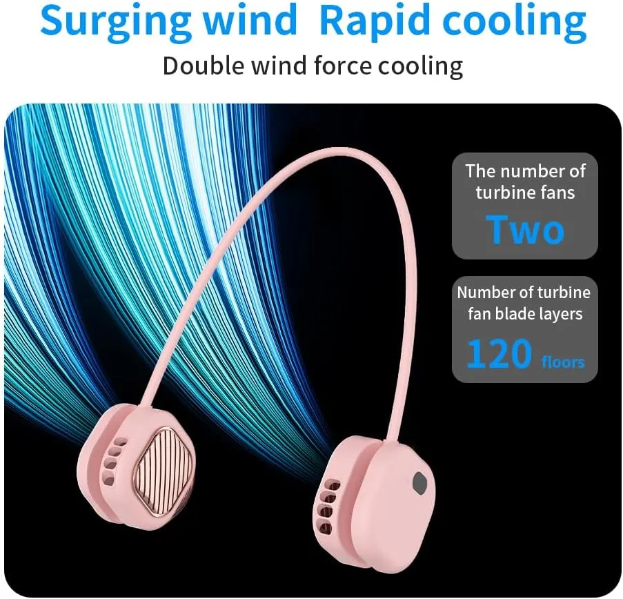 Battery Powered Neck Fan That Blows Cold Air - Portable Hands-Free Bladeless Fan LCD Display | Birthday Gifts for Men, Adjustable 5 Speeds, Ultra Lightweight for Travel, Gym, Office -Pink